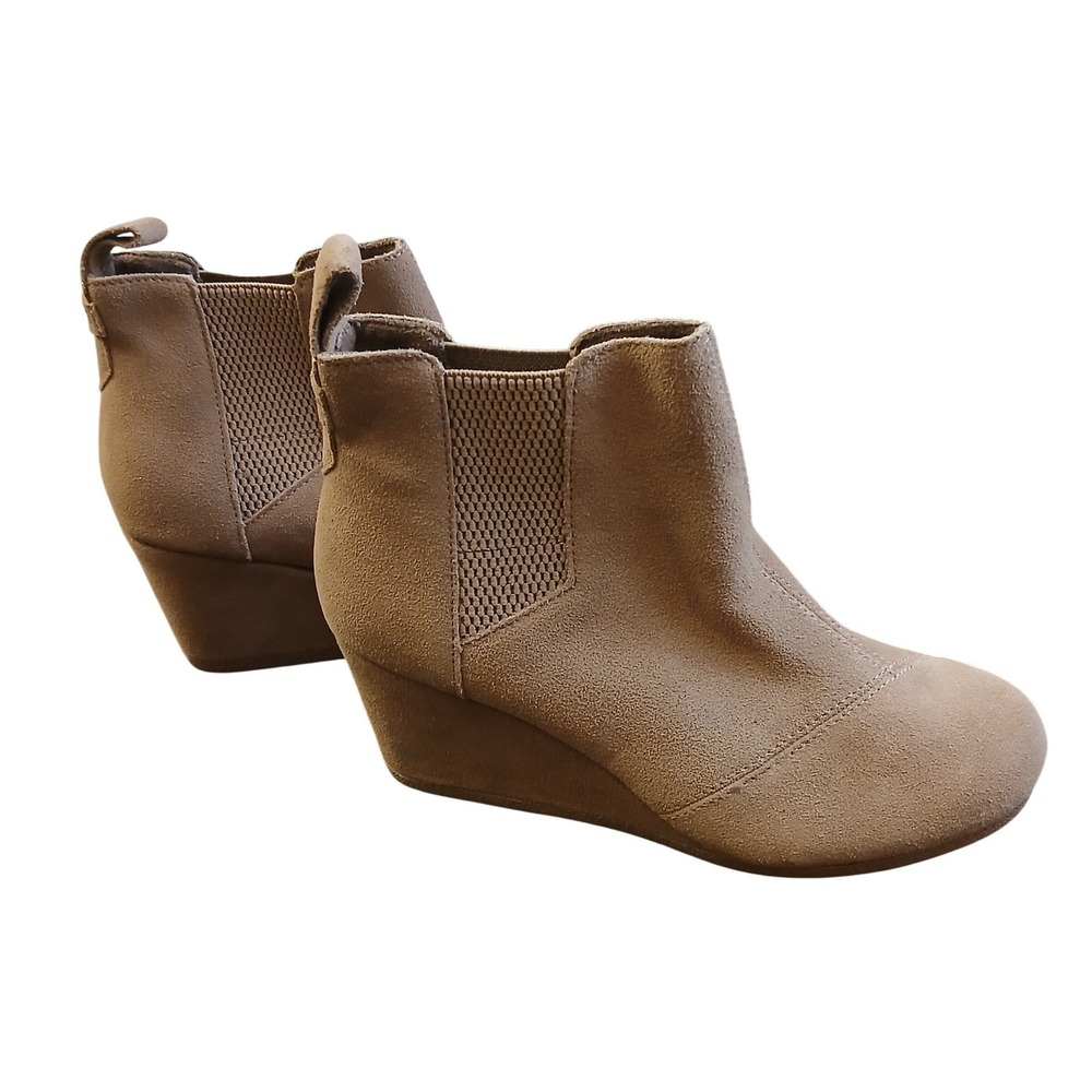 TOMS Leila Tan Suede Wedge Ankle Booties Womens 6.5 Pull On Round Toe Boots - Picture 12 of 13